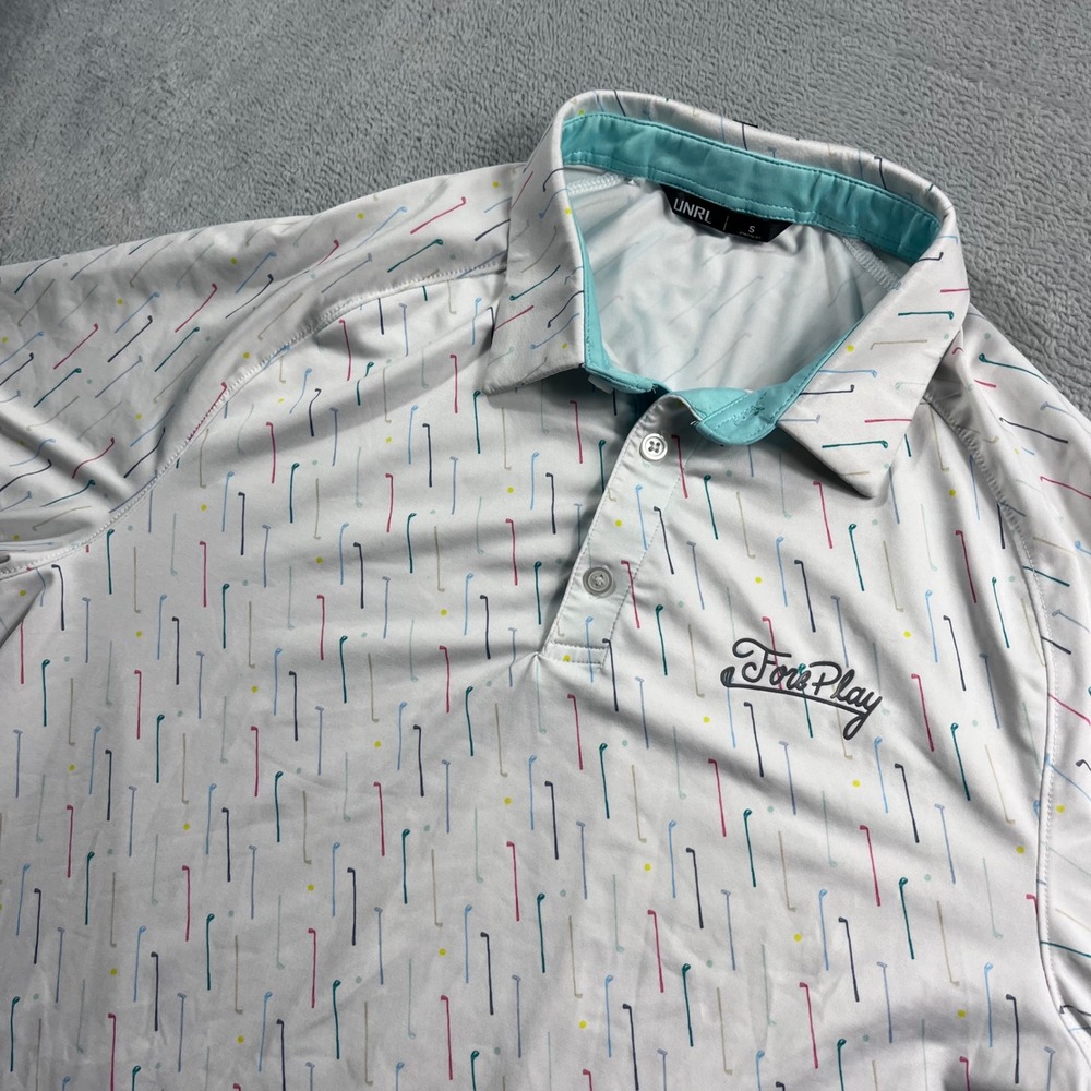 UNRL Barstool Sports Fore Play Golf Polo Men Small White Club Print Athletic Fit